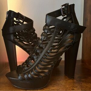 Make me an offer! Sleek Black Cage Heels with Platform